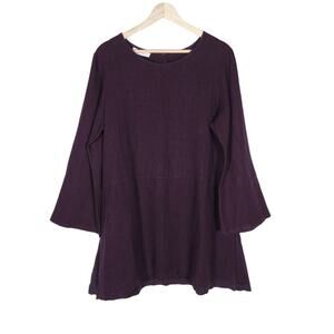Bryn Walker Womens Tunic Top XS Plum Purple Bell Sleeve 100% Linen Flowy Shirt